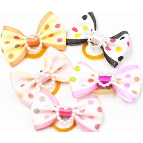 20/50/100pcs/set Dog hair flower pet dog hair bows pet Rhinestone Pearls accessories dog hair elastic bands cat decoration bows