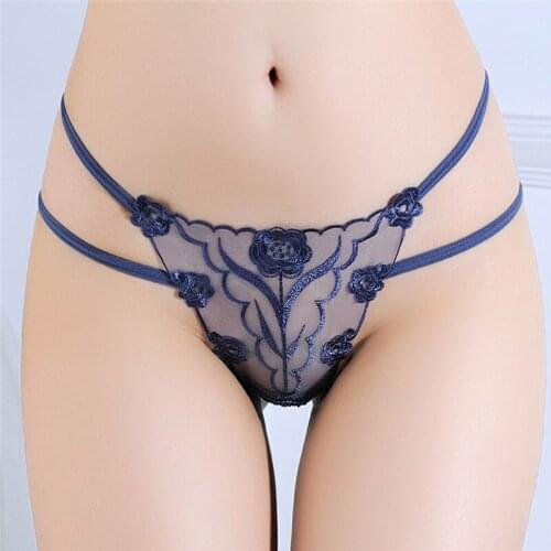Sexy Women Underwear Floral Embroidery Net Transparent Solid Color G String Thong New Style Female Bandage Underwear