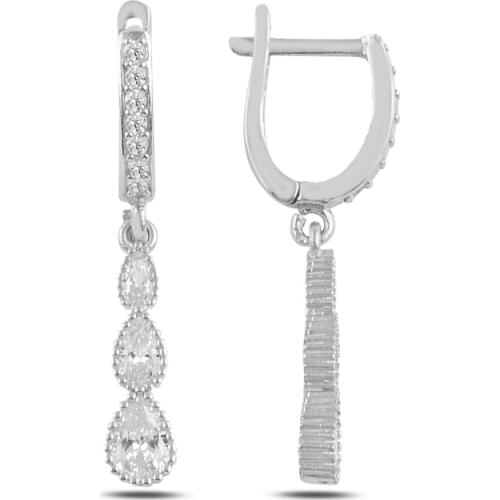 Silver 925 Sterling Cottage Drop Zircon Cubic Zirconia Dangle J Earrings