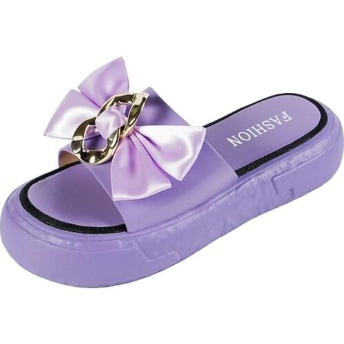 2021 Fashion Korean Style Casual Bow Summer Slippers For Women Female Ladies Thick Sole Soft Muffin Bottom Slides For Women New