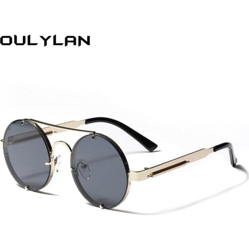 Oulylan Classic STEAMPUNK Round Sunglasses Women Men Vintage Brand Metal Sun Glasses Shades Ladies Eyewear UV400
