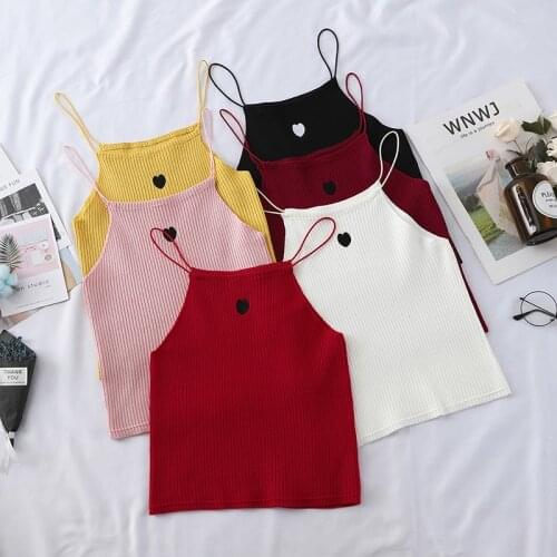 OUMEA Knitted Crop Rib Top Sweethear Embroidery Sexy Spaghetti Top Summer Slim Fit Halter Neck Solid Color Beach Short Top Women