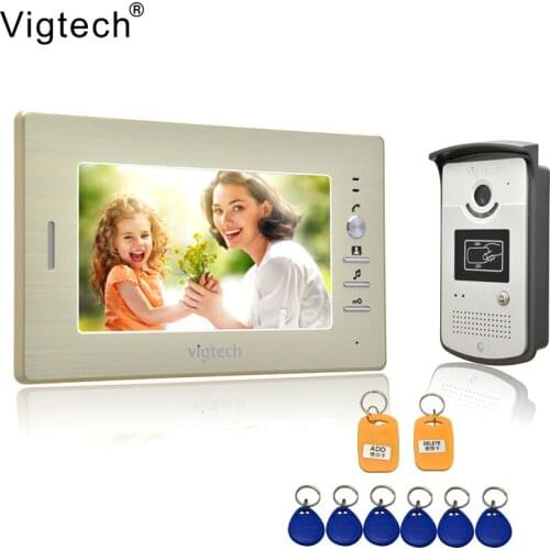 Vigtech 7"Wired Color Video Intercom For Home Intercom Doorphone System Kit RFID Card Reader IR Night Vision Waterproof Unlock