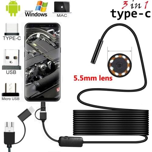 2m/5m Cable 5.5mm 8mm Lens PC Android Endoscope Camera Industrial Borescopes TypeC USB Mini Endoscope Waterproof