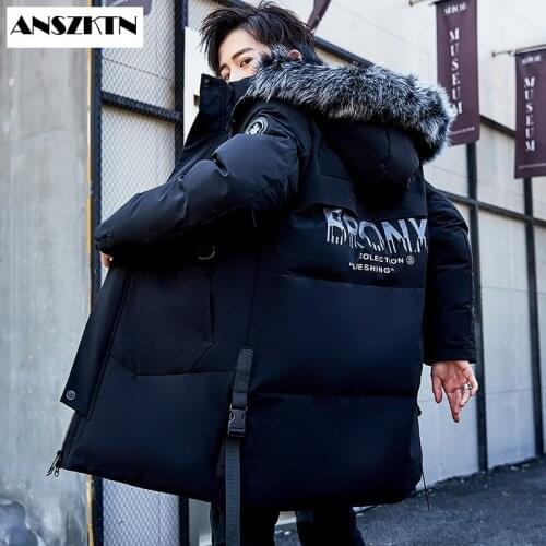 Proof warm medium length down jacket Korean version cool cotton padded jacket casual loose and versatile mens coat
