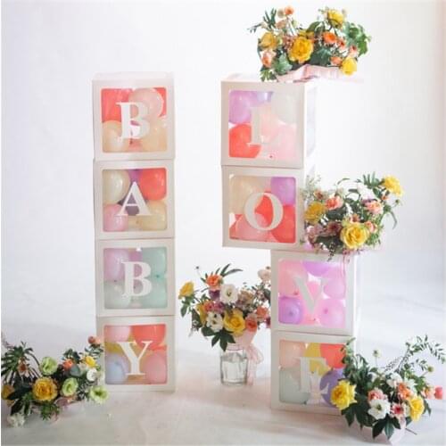DIY 26 Letter Balloons Box Transparent Name Box First 1st Birthday Party Decor Macaron Balloons Box Baby Shower Balloons Supply