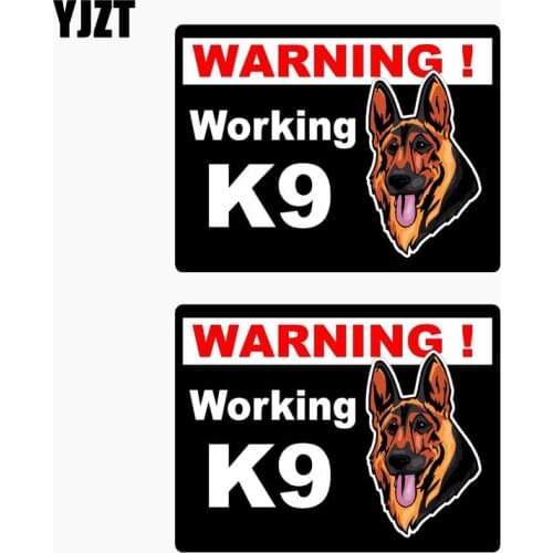 YJZT 10.2CM*7.8CM 2X Reflective Car Sticker WARNING WORKING K9 Lnterest The Tail Of The Car Decal C1-7652