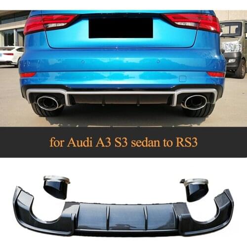 For Audi A3 Sline S3 Sedan 4 Door 2017-2019 Car Rear Bumper Diffuser Lip Spoiler PP Rear Diffuser with Exhaust Tail Tips