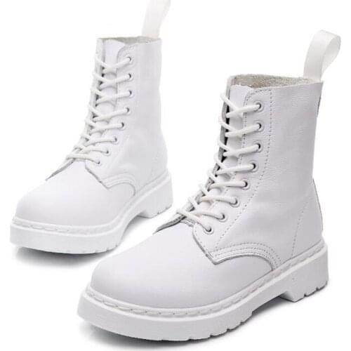 Women Boots Genuine Leather 2021 Fashion White Ankle Boot Female Casual Shoes Winter Couples Men Punk Motorcycle Botas Plus Size