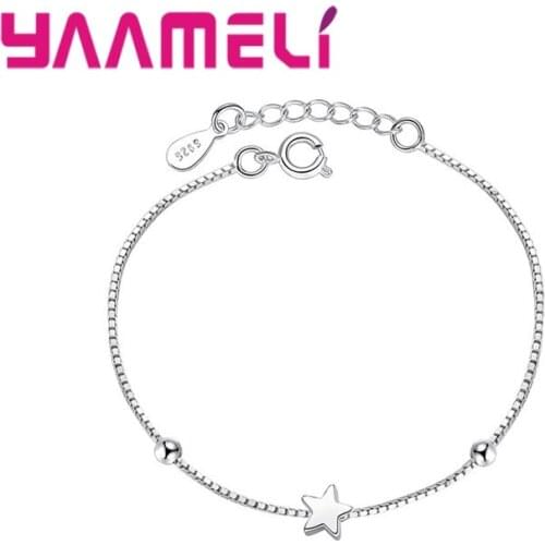 Newest Arrival 925 Silver Square&Star Pendant Bracelet Jewelry Gift for Women Party Wristband Spring Dress Decoration