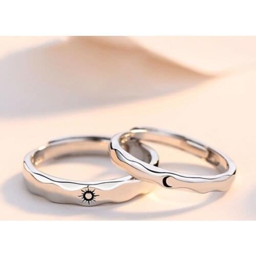 1 Pair Sun Moon Lover Couple Rings Set Promise Wedding Bands Men Women Jewellery Valentines Day Gift