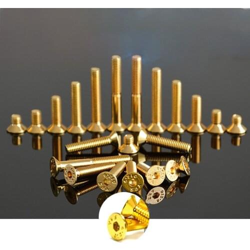 20Pcs M2 M2.5 M3 M4 M5 Countersunk Flat Head Hex Hexagon Socket Screws Alloy Steel Titanium Plating Gold Screw Length 4-35mm