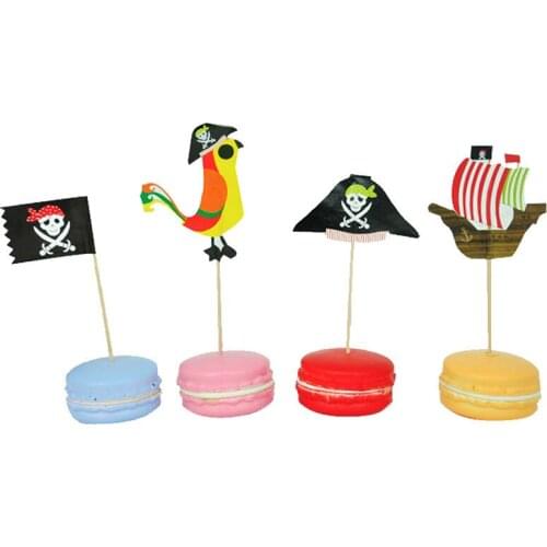20pcs Cake Toppers Pirate Theme Fruit Picks Insert Card Halloween Party Decor