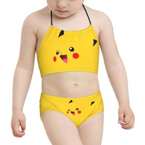 2021 Kawaii Anime Kid Girls Swimwear Children Print Pika Bikini Wholesale Baby Girl Swimming Suit