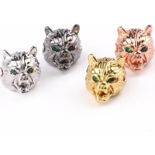 3pcs/lot CZ Beads 11*11mm Wolf Head Brass Micro Pave Loose Spacer Beads for Jewelry Making Handmade Diy Men Bracelet Accessories