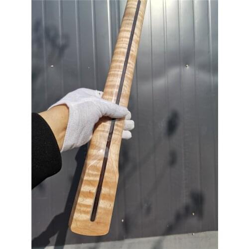 44# Tiger Flame Maple Guitar Neck 21 Fret 25.5inch Dark Yellow Pearl Dot Inlay DIY