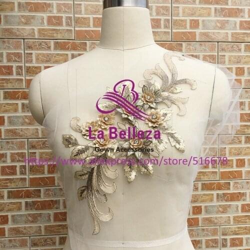 5pieces/lot Good quality 3D flowers with rhinestone patches wedding dress/DIY dance dress accessories applique 39.5cm*19cm