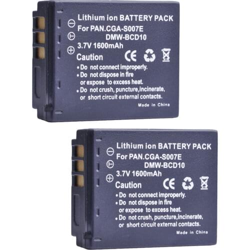 Tectra 1600mAh 2pcs CGA-S007 CGA-S007E DMW-BCD10 CGAS007 Battery for PANASONIC Lumix DMC TZ1 TZ2 TZ3 TZ4 TZ5 TZ50 TZ15 Battery