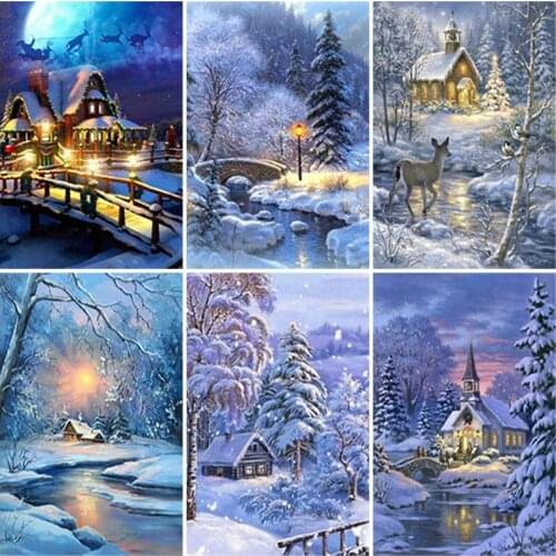 Diy Snow Landsacape 5D Diamond Painting Full Square Drill Cross Stitch Rhinestone Scenic Diamond Embroidery Mosaic Home Decor