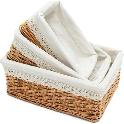 Bamboo Rectangular Wicker Storage Basket With Removable Washable Liner Willow Woven Containers