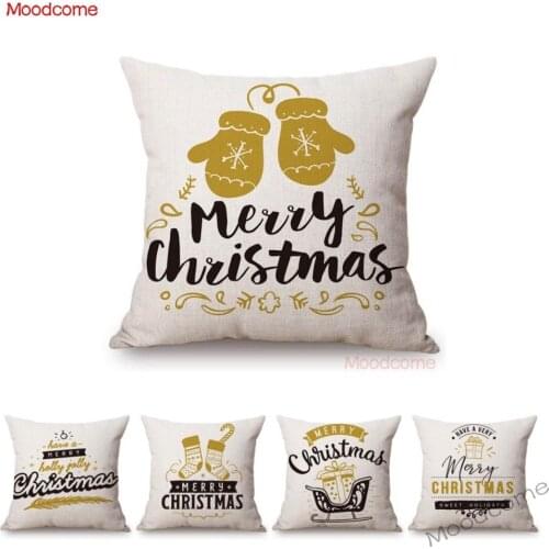 Black Gold Christmas Greetings Wishes Letters Print Xmas Card Style Home Decoration Throw Pillow Case Linen Sofa Cushion Cover