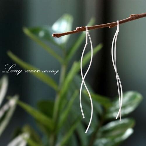 YFN 925 Sterling Silver Jewelry Long Drop Earrings Bijoux Femme Simple Wave Tassel Sterling Silver Earrings for Women