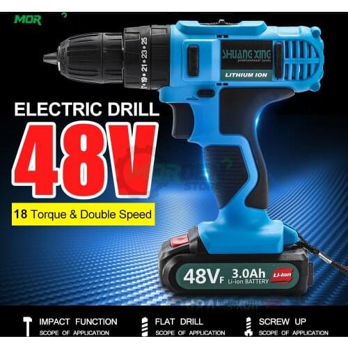 48V 3.0AH Professional Electric Cordless Drill Electric Screwdriver Hammer Hand Drill US/EU Rechargeable Householdd Power Tool