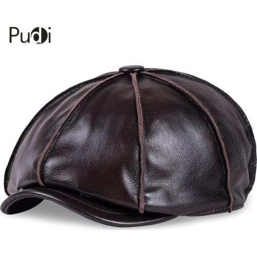 HL058 Genuine Cow Leather Hat Cap Belt Cowhide Warm Winter Cotton Men Padding Brand New Gastby Beret Hunting Cap/hat Ear Flap
