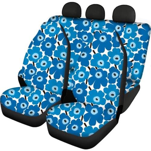 HUGSIDEA Soft Auto Seat Cover Full Set Blue Flowers Universal Dustproof Car Seat Cushion Pad for Women Elastic Easy Install