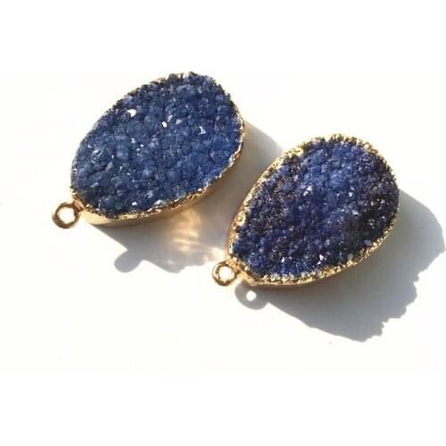 2PC Natural Druse Agate Pendant Rough Agate With Gold Plated Necklace For Gifts