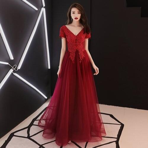 Summer Red V Neck Long Cheongsam Modern Chinese Wedding Dress Qipao Promotion Oriental Style Host Elegant Qi Pao Party Dresses