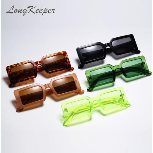 LongKeeper Rectangle Sunglasses Women 2020 Brand Design Black Green Leopard Trendy 90s Cool Sun Glasses Shades Female UV400