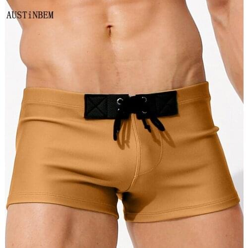 SD357 Men Swimwear Swim Boxers Trunk Board Shorts Surfing Swimsuits Beach Sexy Solid Blue Khaki White Red Men Swimsuit Sunga