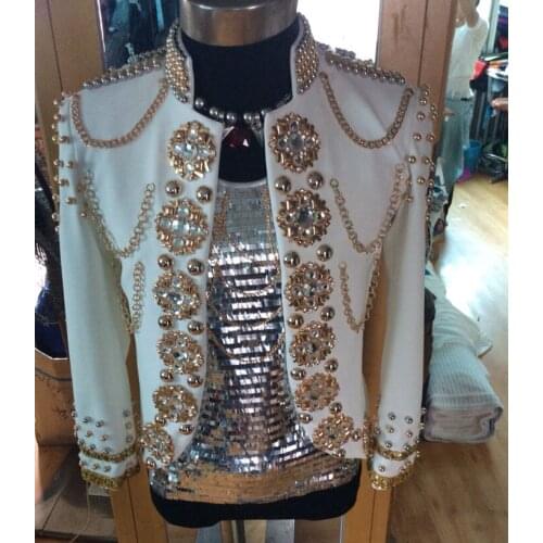 Handmade Plus size Mens Royal Rhinestone Slim Suit Jacket Nightclub male singer Stage show Performance outwear royal coat