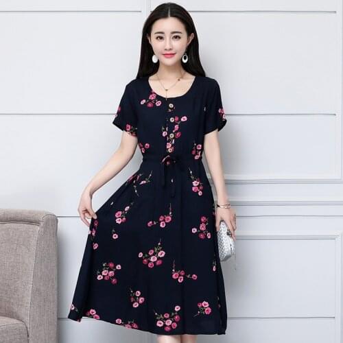 New 2021 Summer Women Dresses Cotton Vintage Femme Vestidos Women Clothing Dress Vestidos Print Casual Short O-neck
