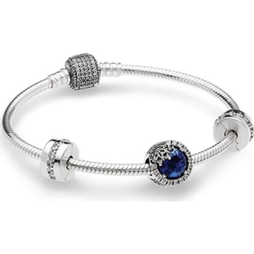 NEW 925 Sterling Silver Dazzling Snowflake Charm Fit Bracelets Twilight Blue Crystals & Clear CZ Women Gift DIY Jewelry