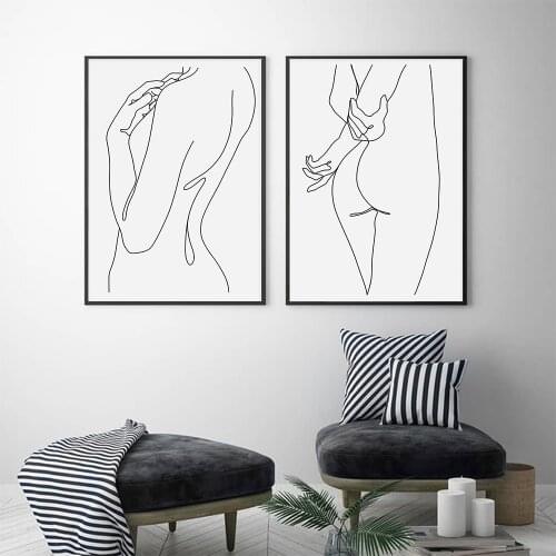Nude Art Canvas Painting Abstract Line Female Back Woman Body Wall Art Posters And Prints For Living Room Bedroom Nordic Decor