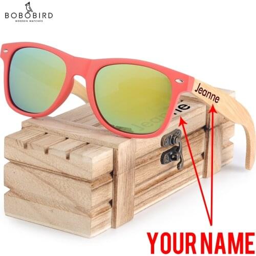 BOBO BIRD Sunglasses Women Customize Polarized Glass Wood UV400 Eyewear gafas de sol mujer Engrave Name on Legs in Wood Gift Box
