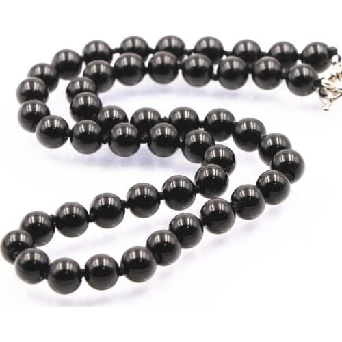 Fashion Natural Stone Beads Necklace Black Onyx Agates Round Strand Necklaces for Women Long Chain Elegant Gift Jewelry A721