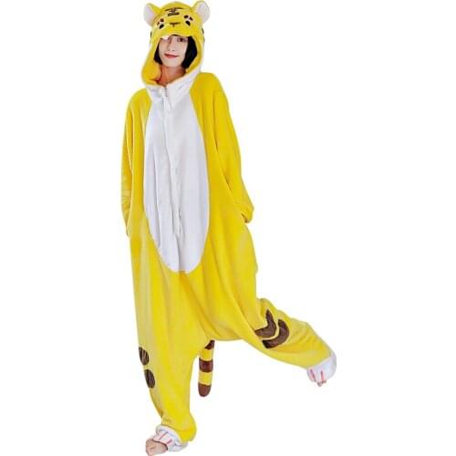 Animal Tiger Flannel Pajamas Onesie Adult Women Girl Orange Cute Winter Overall Holiday Party Jumpsuit Cartoon SleepWear