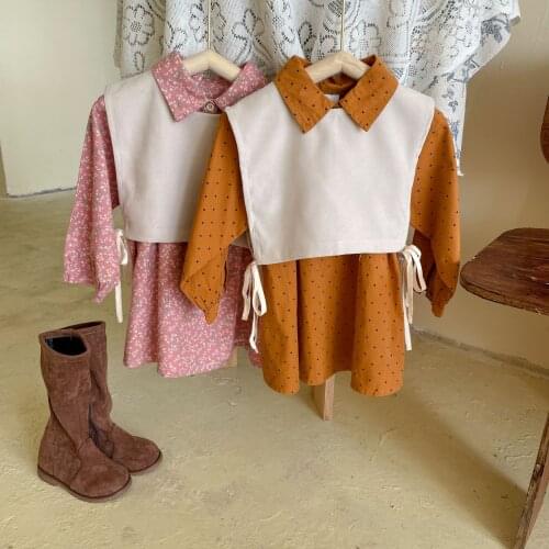 Girls' Dress 2021 Korean Style Autumn New Lace-up Vest Top Baby Cotton Dress Princess Dress