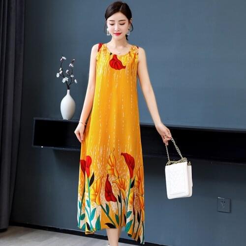 Summer women sleeveless dresses print vintage o-neck Beach Dress Sundress Vestidos A-line dress