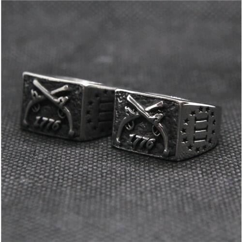 Drop Ship Size 7~14 Fashion 1776 Guns Ring 316L Stainless Steel Jewelry Vintage Mens Ring