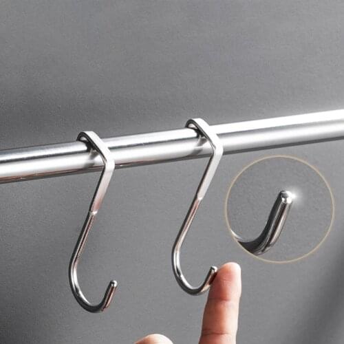 Stainless Steel S-Shaped Storage Hook Bathroom Kitchen Wall Door Organizer Accessories Cabinet Door Without Trace Clothes Hook