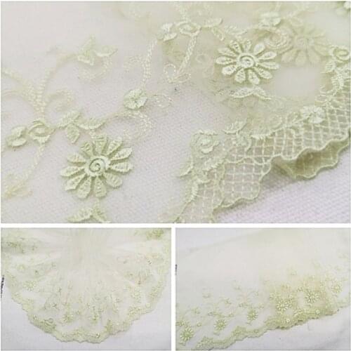 2Meters Green Floral Embroidered Lace Trim Tulle Fabric Net Mesh for Bra Lingerie Dress Decoration 17cm Width