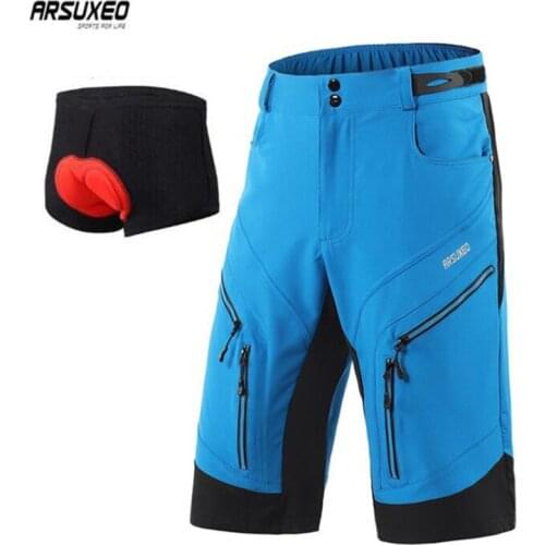 ARSUXEO Mens Outdoor Sports Cycling Shorts MTB Downhill Shorts Mountain Bike Bicycle Shorts Water Resistant Loose Fit