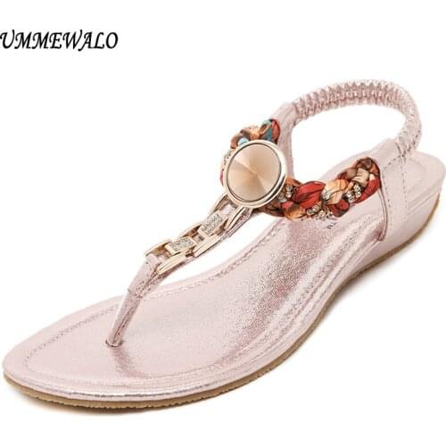 UMMEWALO Summer Sandals Women T-strap Flip Flops Thong Flat Sandals Rhinestone Metal Gladiator Sandal Shoes Zapatos Mujer