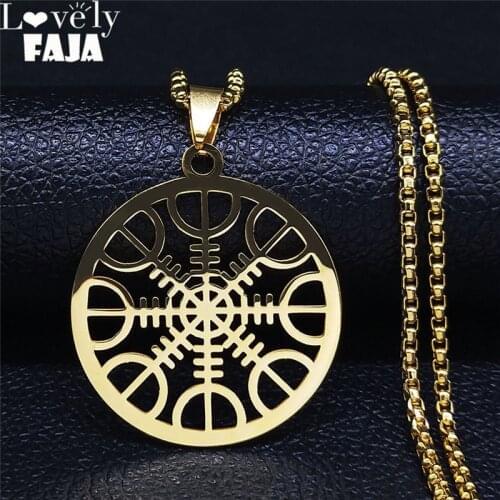 Pagan Amulet Helmet of Awe Aegishjalmur Vickling Compass Talisman Scandinavian Vegvisir Stainless Steel Chain Necklaces N19729