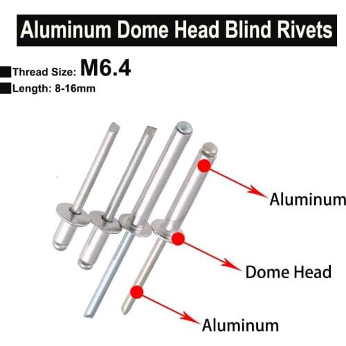 20Pcs Fully Aluminum Blind Rivet Pull Nails Tool Round Head Self-plugging Rivet M6.4 Length 8-16mm