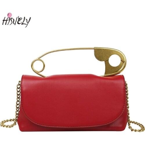Women Leather Crossbody Bag Retro Metal Pin Design Trendy Female Purses and Handbags Chian Bag Shoulder Bag Ladies Clutch Bag Q4